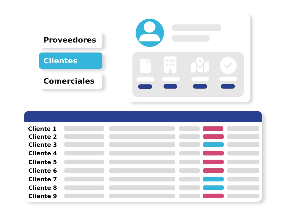 Ilustración que representa la centralización y gestión de clientes con nuestro CRM