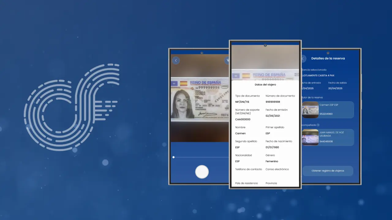 App de registro de viajeros Contafact mostrando la interfaz de escaneo de documentos