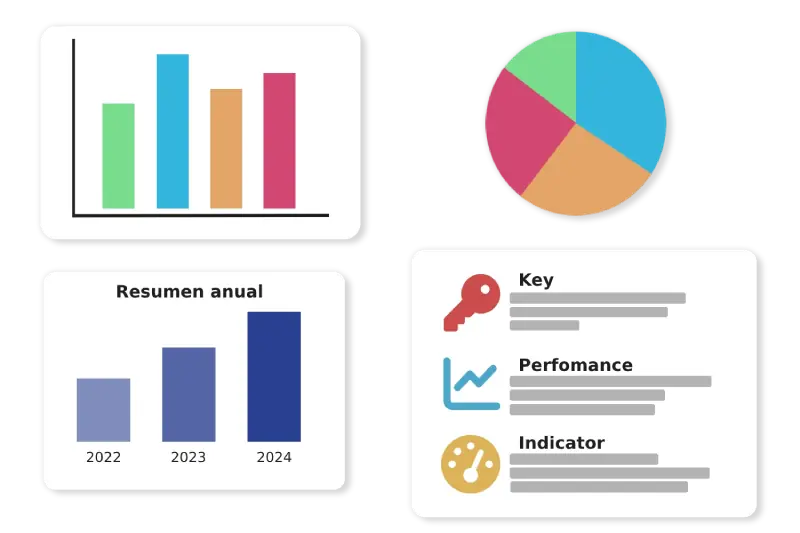 Ilustración que representa los KPI y el rendimiento con Power BI